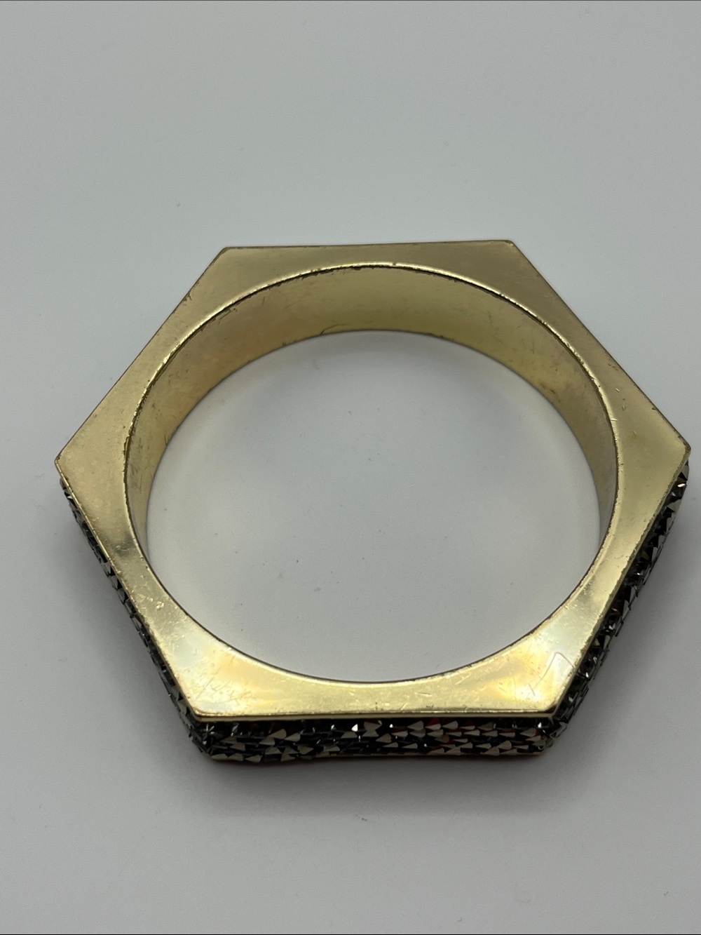 Hexagon Gold-Tone Crystal Bangle Bracelet